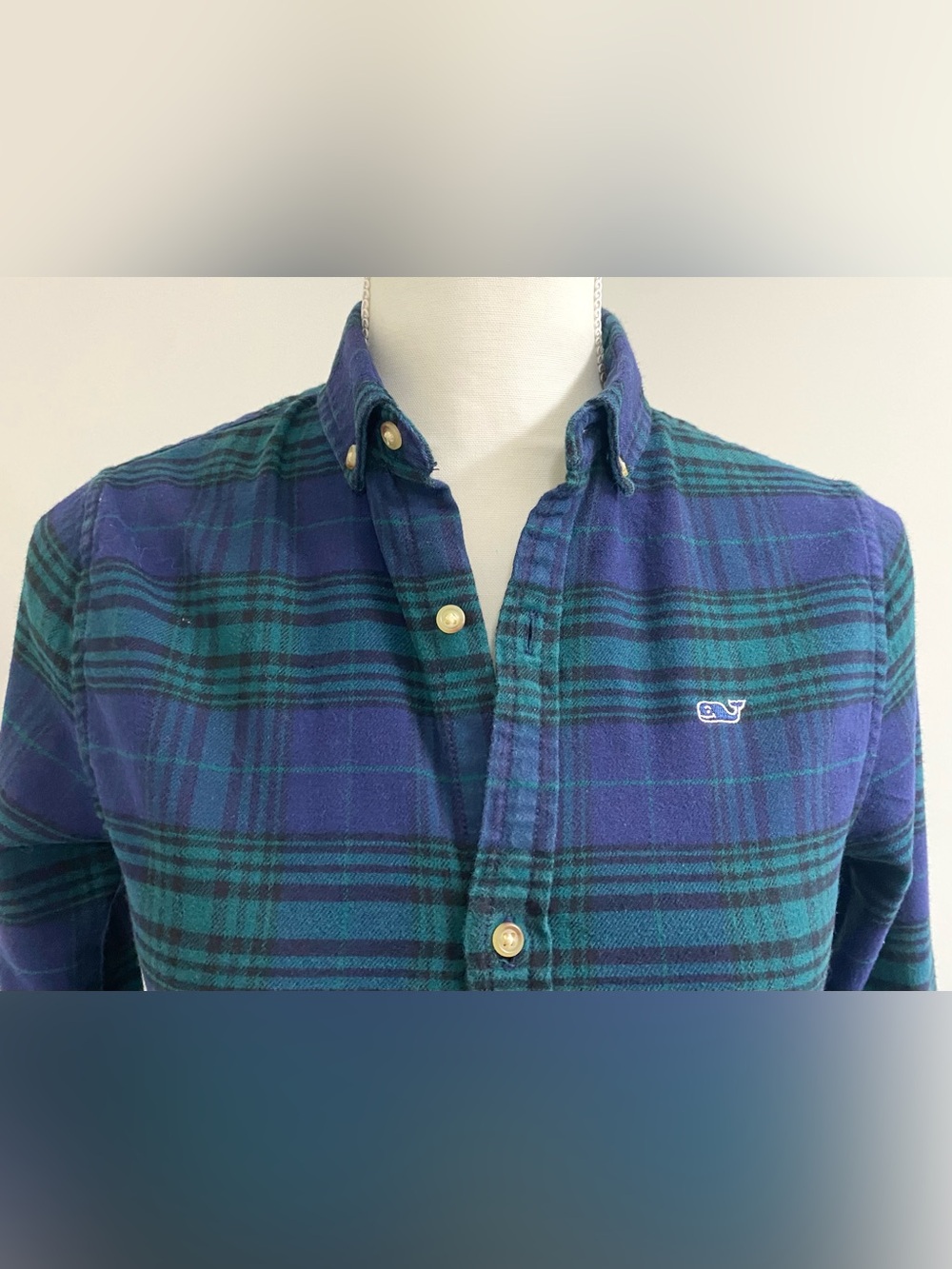 Vineyard Vines Boy S Blue Green Plaid Flannel Button-Down Shirt Boho Fall Preppy - Picture 8 of 16